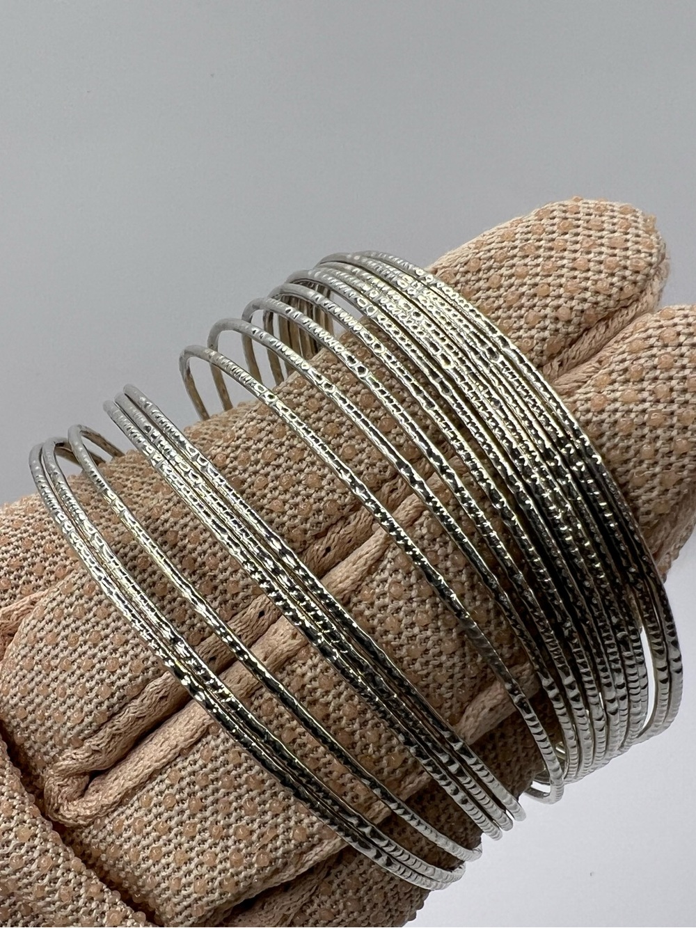 Vintage Silvertone Textured Multi-Strand Slinky Coiled Cuff Bracelet